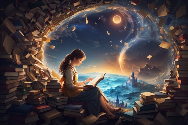 DreamShaper_v7_Illustrate_the_concept_of_Escapism_in_books_Dep_1